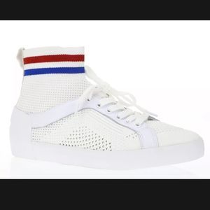 Women ASH Ninja 480082 White Fabric Sock Sneakers Slip On Red White Blue Sz 7